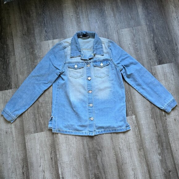 JouJou Jean Jacket Womens Size Extra Large Denim Button Front Pockets Faded Blue - Picture 2 of 16